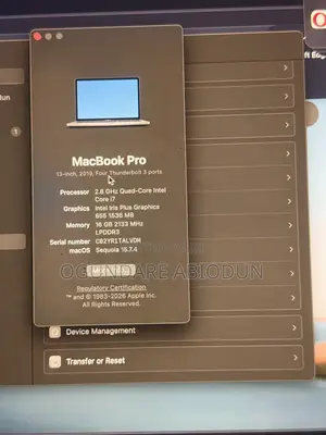 Laptop Apple MacBook Pro 2019 16GB Intel Core i7 SSD 500GB