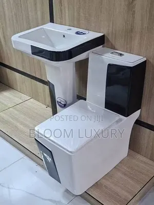 Square Water Closet +Pedestal Basin Black+white