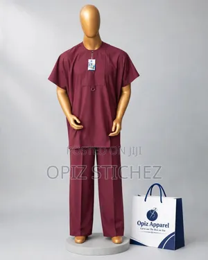 Navy & Burgundy Premium Lace Danshiki Set - Opiz Apparel