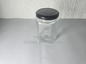 Hexagon Glass Jars With Black Screw-on Lids