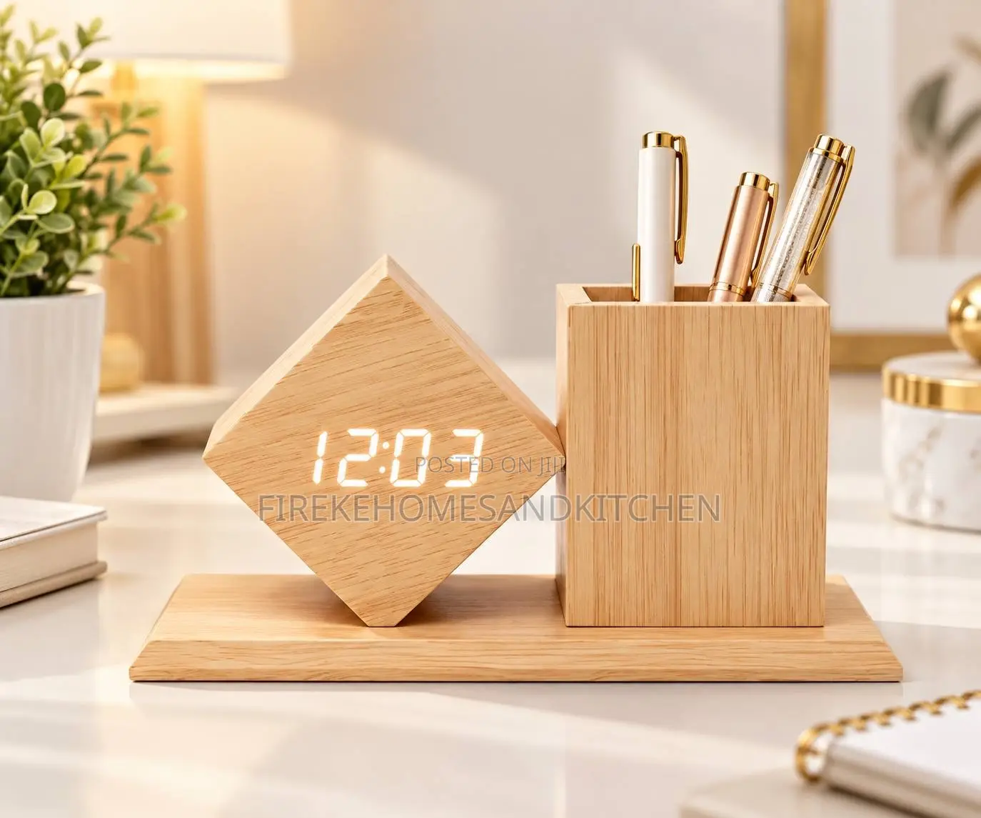 Wooden LED Digital Clock & Pan Holder
