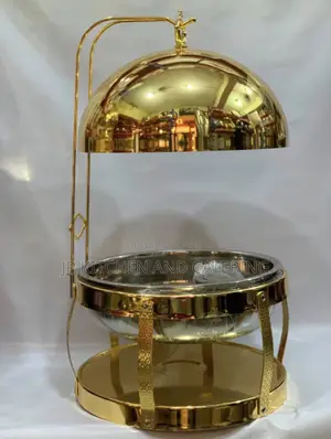 Gold-Plated Buffet Food Warmer With Overhead Dome Lid