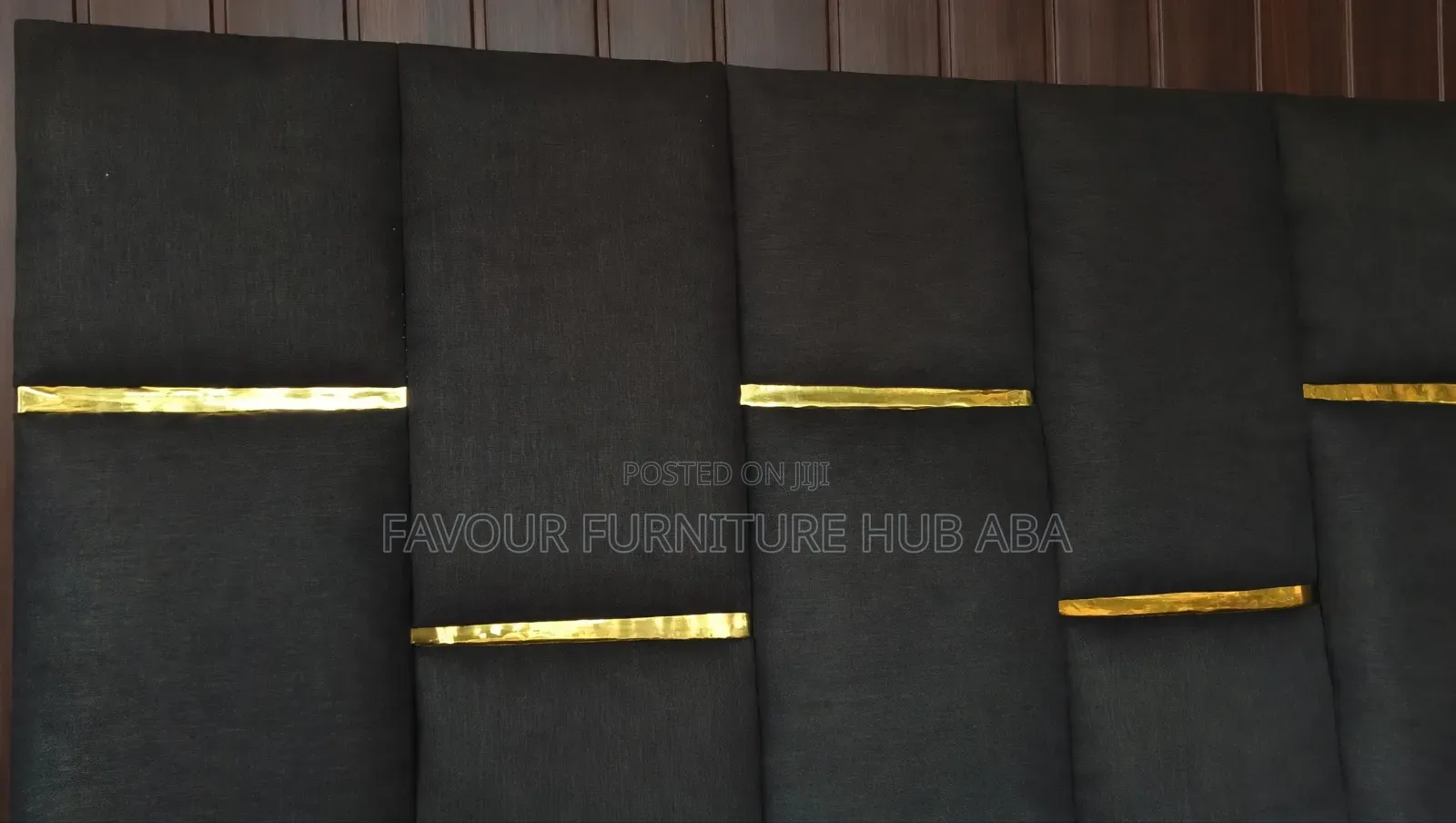 6x6 Full Upholstered Bed Frame - Black With Gold Strip - Frame Only