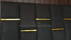 6x6 Full Upholstered Bed Frame - Black With Gold Strip - Frame Only
