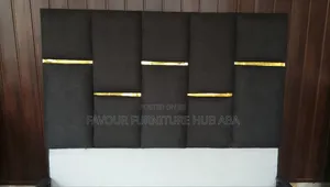 6x6 Full Upholstered Bed Frame - Black With Gold Strip - Frame Only