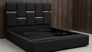 6x6 Full Upholstered Bed Frame - Black With Gold Strip - Frame Only