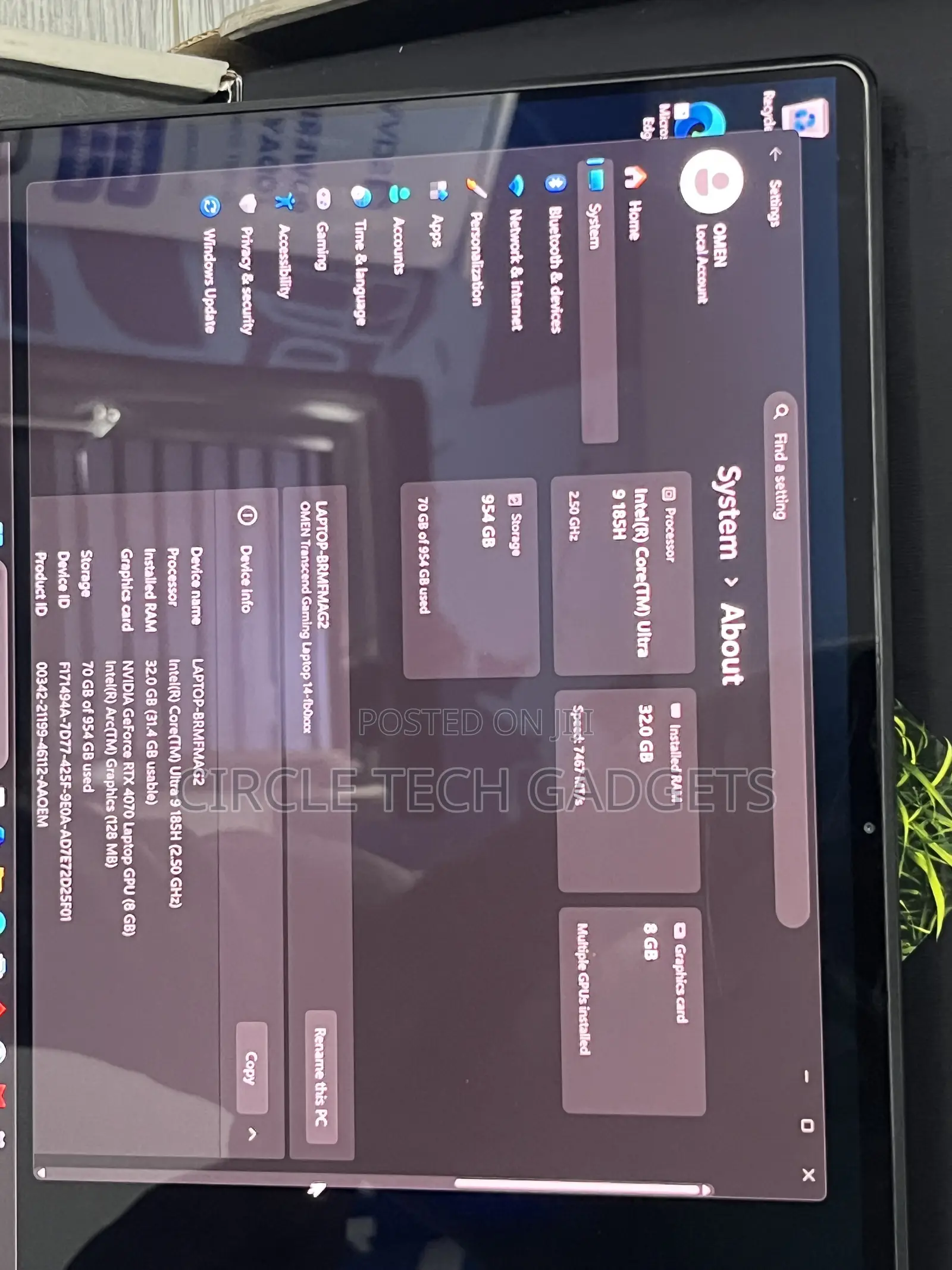 Laptop HP Omen Transcend 14-fb0023dx 32GB Intel Core Ultra 9 SSD 1T