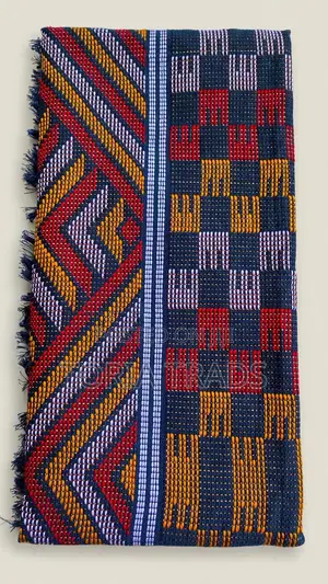 Original Akwete Material Navy Blue and Red Mustard Zigzag Crown Fabric