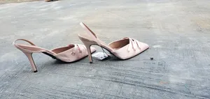 Nude Ish Pink Heel Pumps With Criss-Cross Design