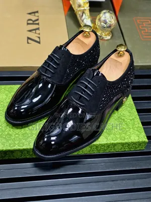 Men's Black Patent & Suede Lace-Up Dress Shoe With Stones Size 40-48