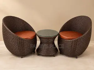 Set of 2 Coconut/Rattan Chairs With Matching Centre Table