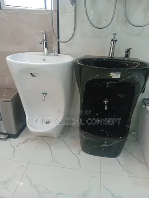 2-in-1 Sink Basin - White & Black Marble Ceramic