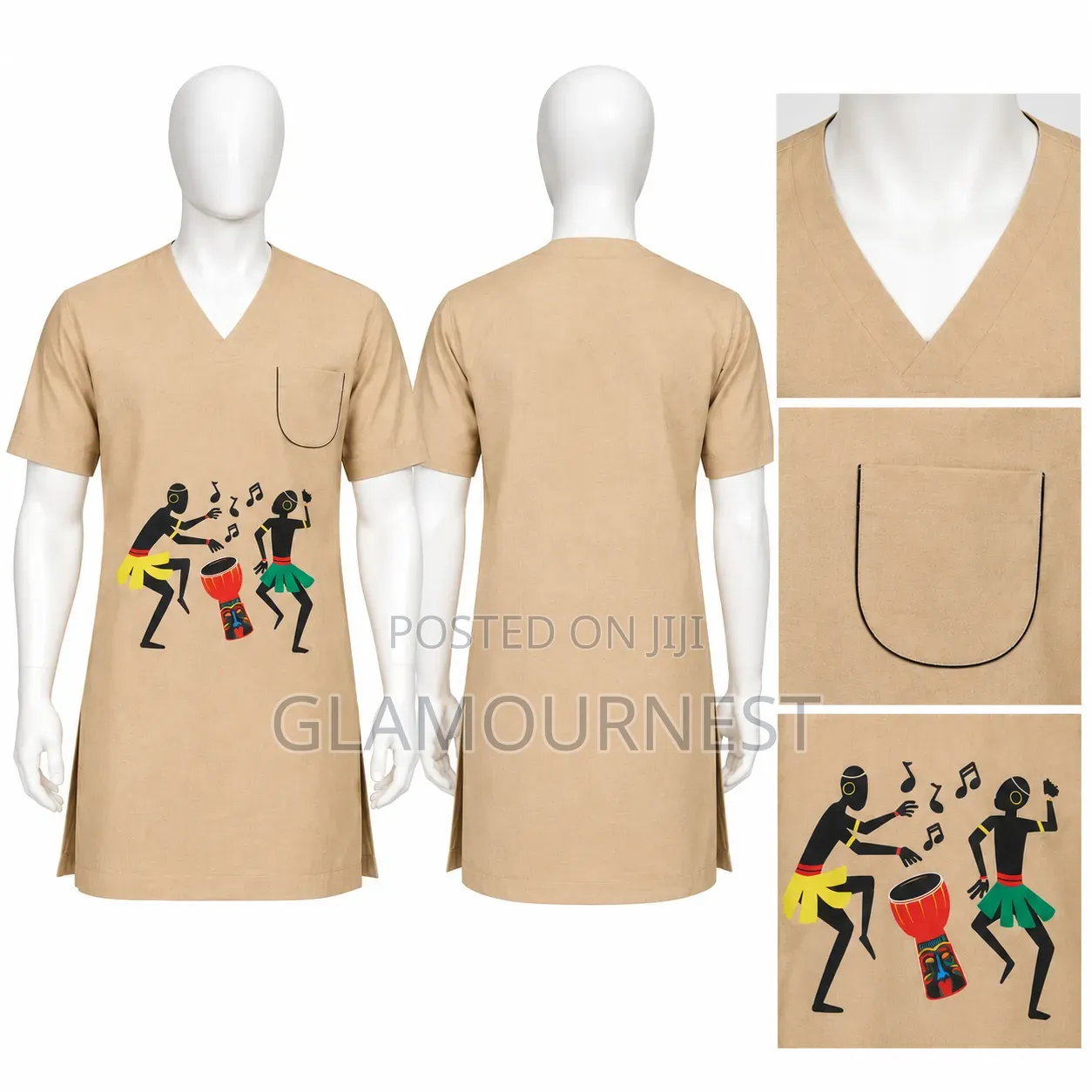 Men’s Beige African Print Tunic Top