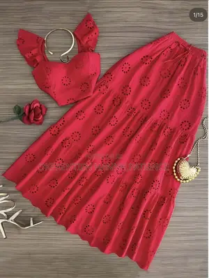 Gorgeous Red Eyelet Summer Two Piece Dress Suits Your Wardrobe