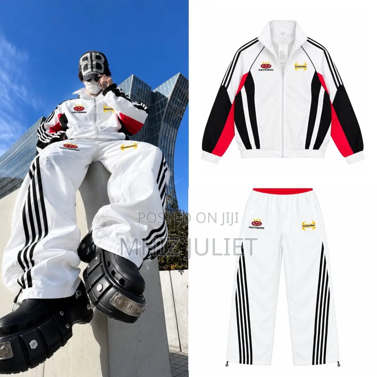 Classy White Unisex Two Piece Tracksuit