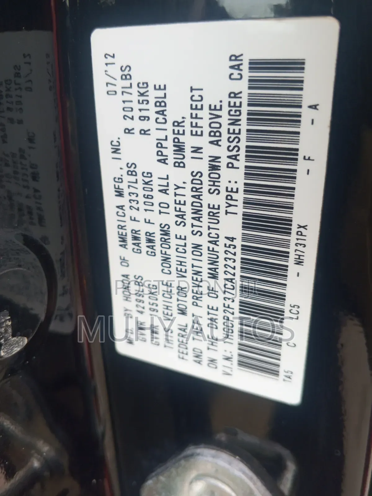 Honda Accord 2.0 Sedan Automatic 2012 Black