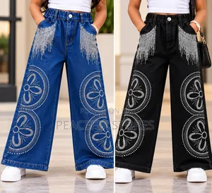 Girls Wide Leg Rhinestone Jeans