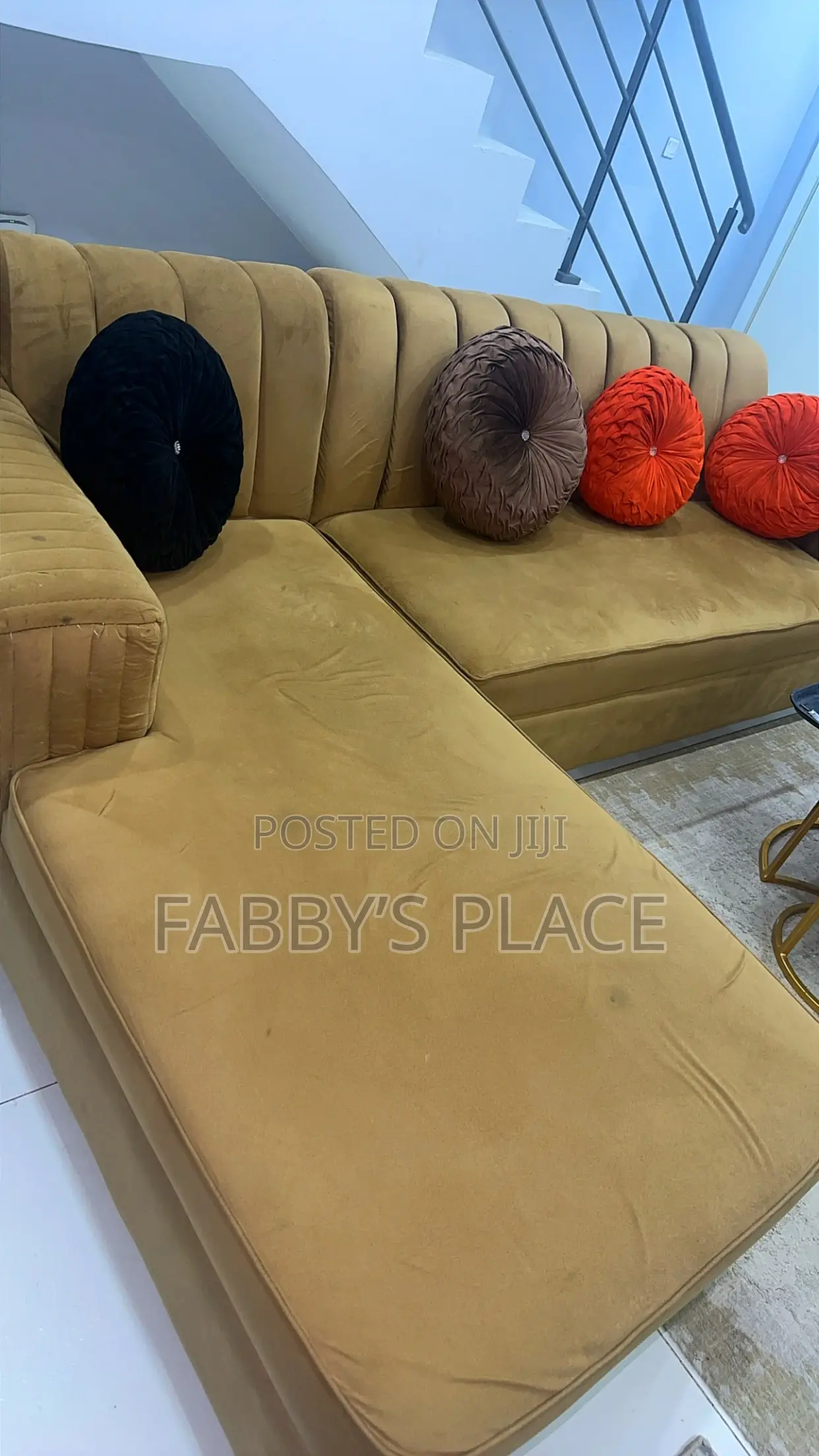 L-Shaped Velvet Sofa With Chaise Lounge