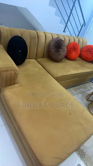 L-Shaped Velvet Sofa With Chaise Lounge