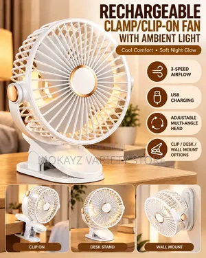 Rechargeable Clamp/Clip-on Fan With Ambient Light