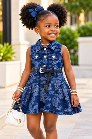 Girls Luxury Denim Shirt Dress With Belt. Sleeveless Jean Dress For