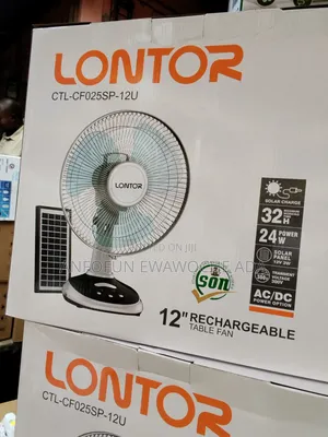 Lontor 12-Inch Rechargeable Fan With Solar Panel