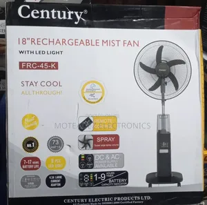 Century 18inches Rechargeable Mist Standing Fan With Remote Control