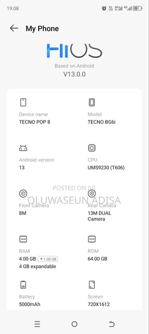Tecno Pop 8 64 GB Gray