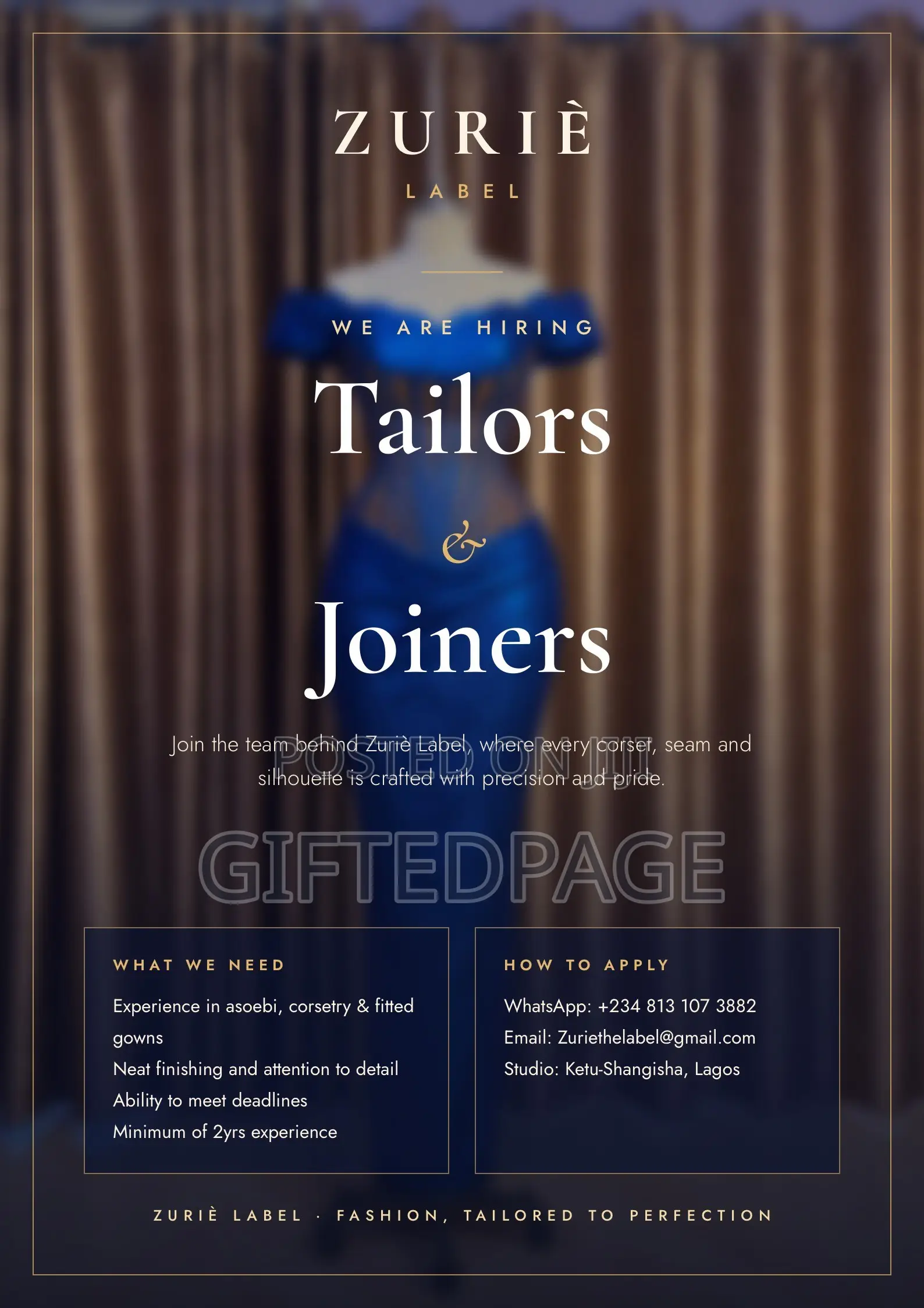 Tailors and Joiners Needed