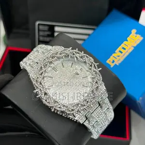PINTIME Luxury Iced Black Spiked Quartz Watch for Man - With Box
