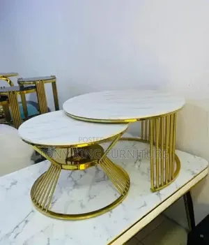 Modern Imported 2-in-1 Round Marble-Top Center Table Set