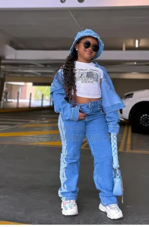 Children Teenagers Jean Jacket,white Top,bargain Trouser and Cap 4 Pic