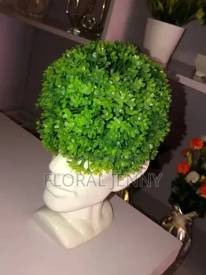 Stunning Ceramic Face Figurine With Plant Hair for Your TV Consoles.