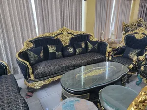 Complete Set of Golden Royal Chair With Table and 2 Stools