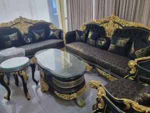 Complete Set of Golden Royal Chair With Table and 2 Stools
