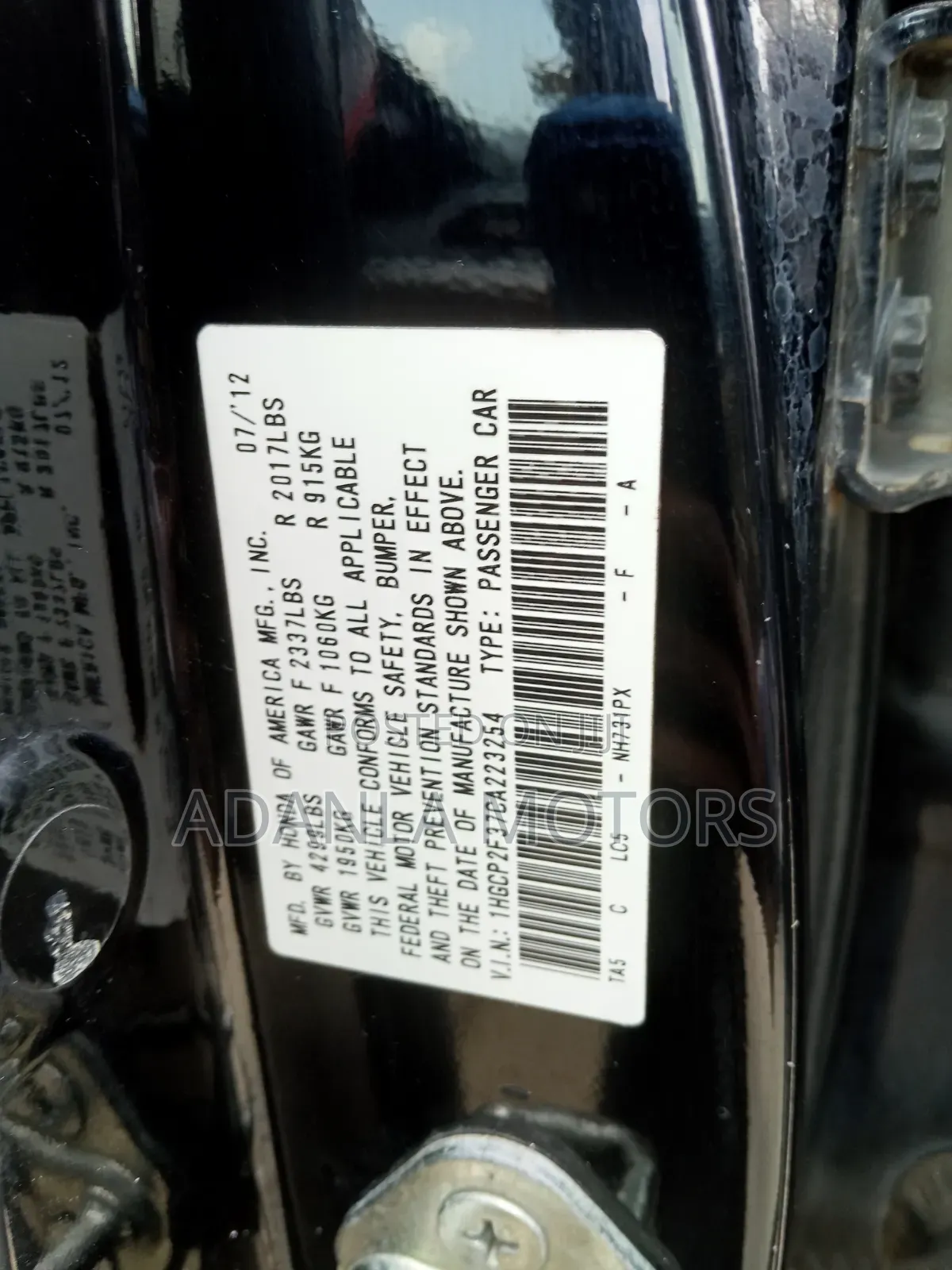 Honda Accord 2012 Black