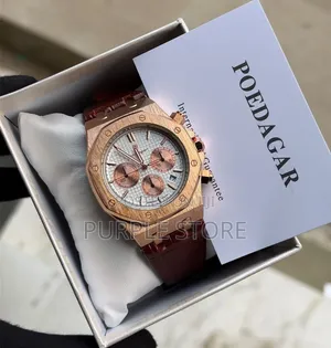 Poedagar Chronograph Leather Wristwatches With Date