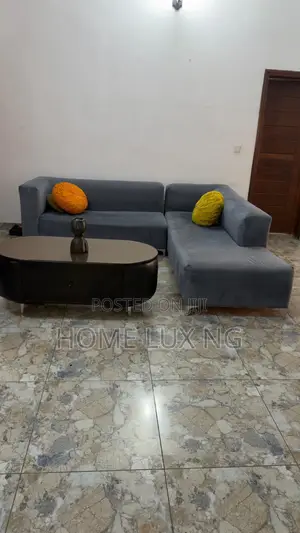 Modern Grey Velvet L-Shaped Sectional Sofa With Oval Coffee Table
