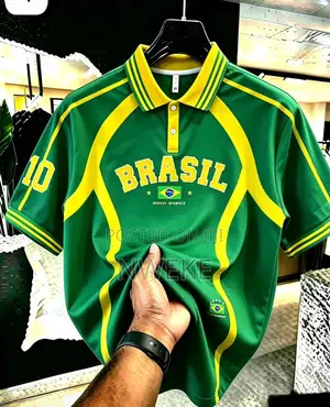 Vintage Brasil 10 Polo Shirt - Green & Black - Streetwear - M to XXL
