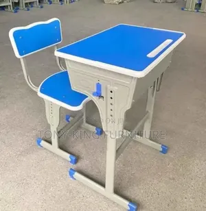 Modern, Single-Student School Desk and Chair Combo Set With a Blue Top