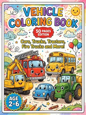 Kids Vehicle Coloring Book PDF -50 Pages