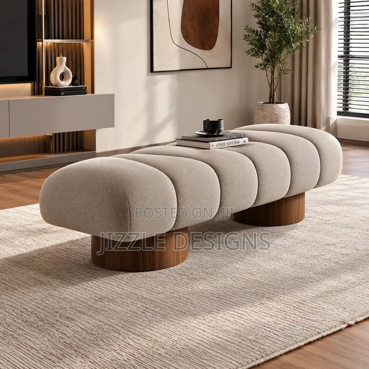 Modern Luxury Upholstered Ottoman Bench With Wooden Base