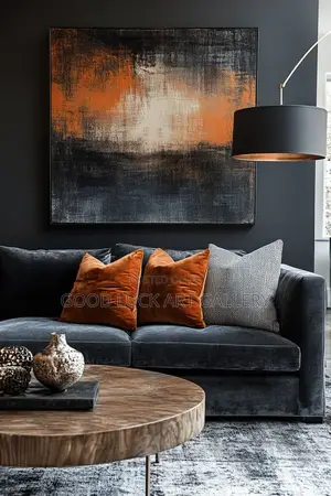 Luxury Black and Burnt Orange Abstract Canvas Art