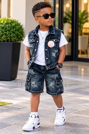Boys Luxury Denim Vest and Cargo Shorts Set