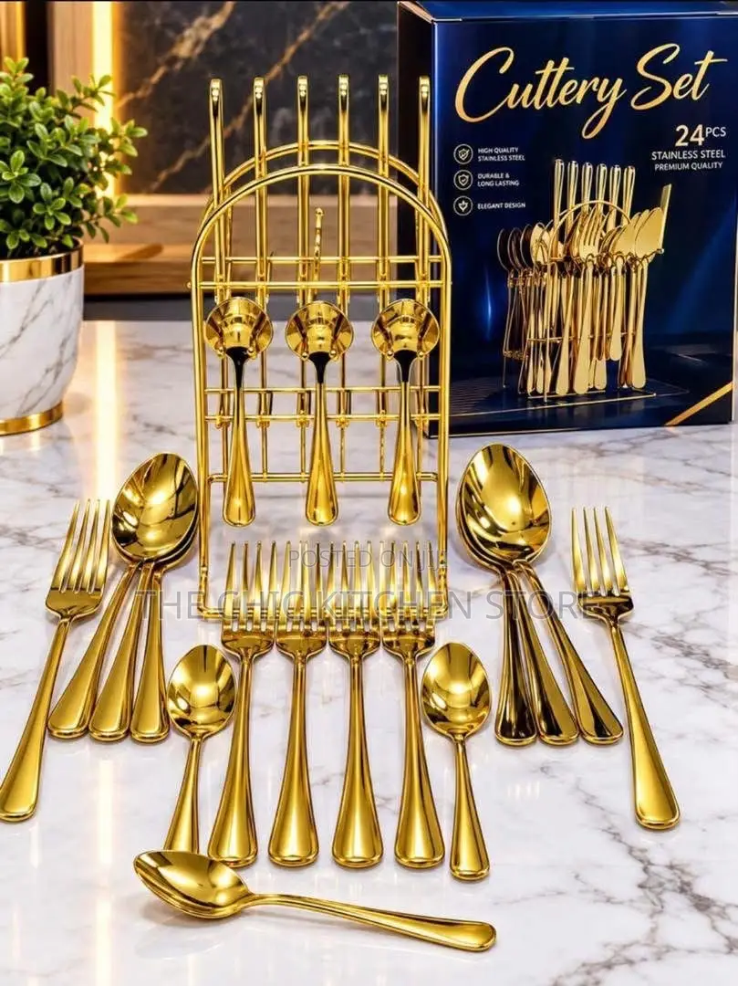 24pcs Set of Gold Cutlery