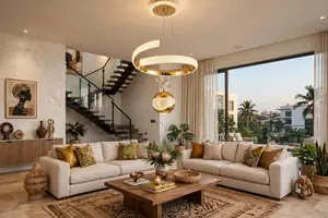 Luxury C-Shape Chandelier With Gold Globe - Brand New in Box!