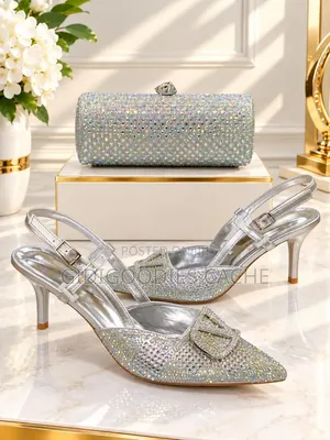 Rhinestone Slingback Heels With Matching Clutch Set in 4 Colorways