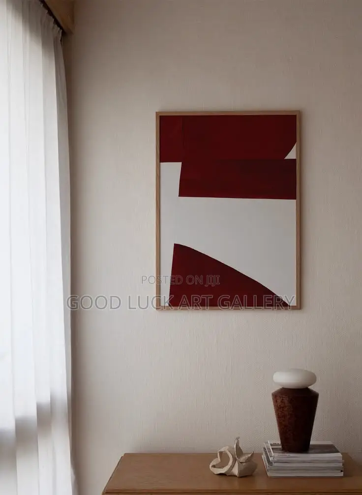 Modern Burgundy and Cream Abstract Wall Art