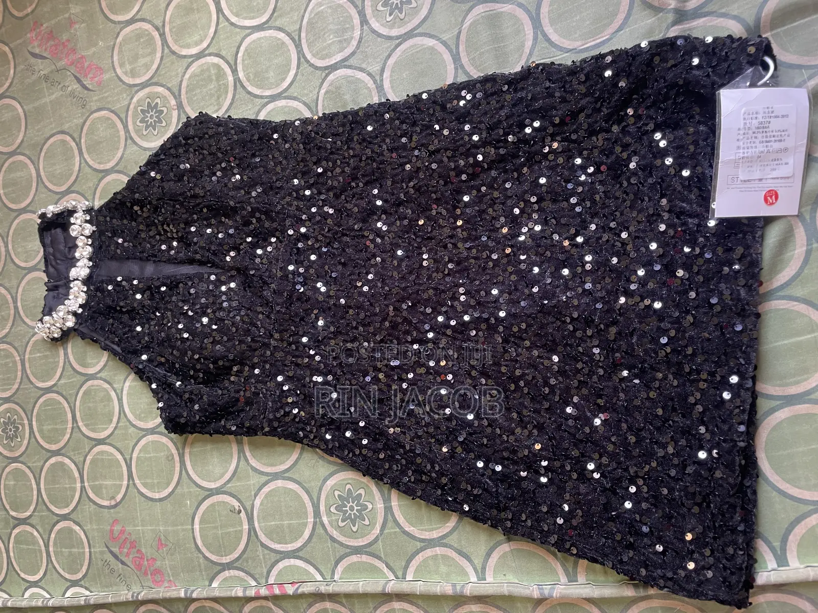 Black Sequin Rhinestone Halter Keyhole Mini Dress
