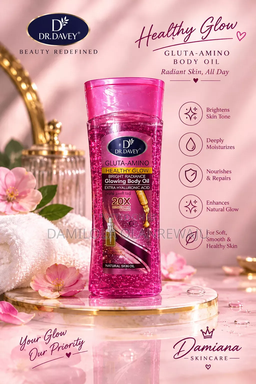 Dr Davey Gluta-Amino 20X Glowing Body Oil